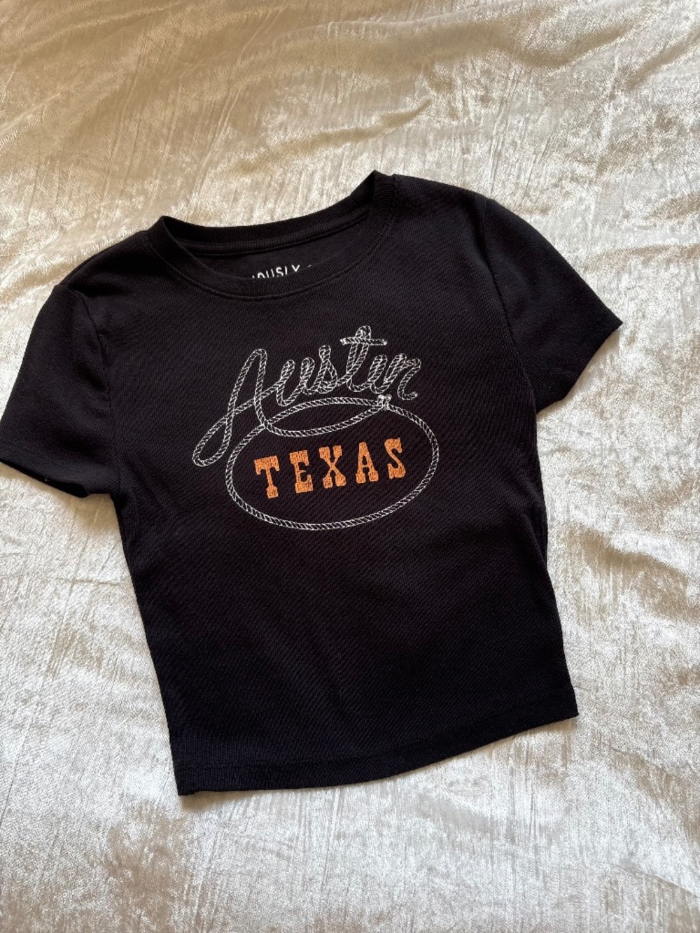 Aeropostale Seriously Soft Austin Texas Crop Graphic Baby Tee Black XS